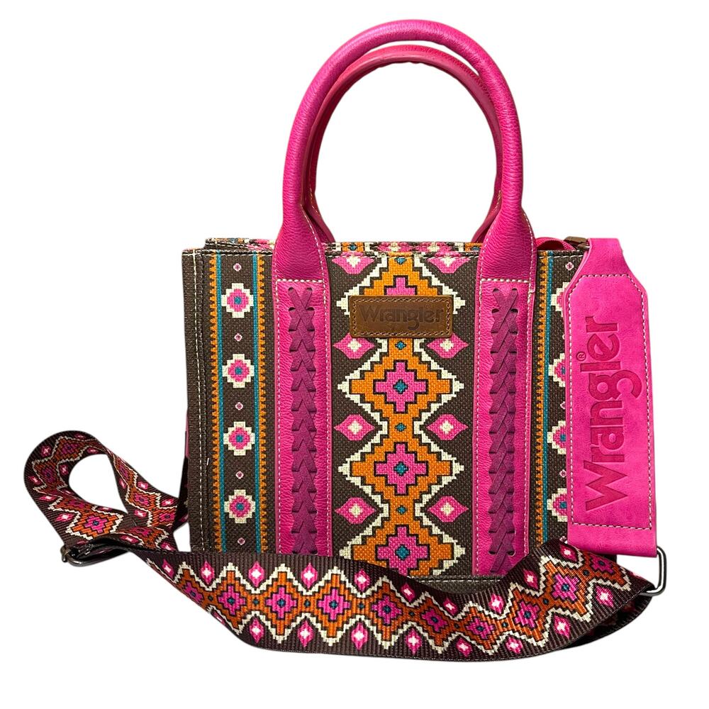 Wrangler Aztec Pink Brown Tote Crossbody Purse Western Boho Bag